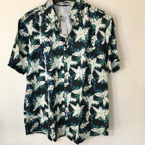 COOFANDY Men's Hawaiian Shirt Short Sleeve Floral Button Down Shirts, XL, Green